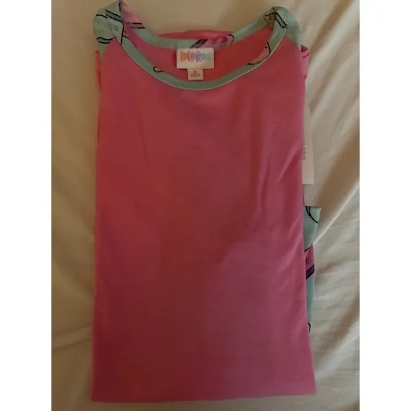 LuLaRoe Randy T-Shirt Medium Pink Blue Popsicle Print Raglan Baseball Tee NWT - Image 3