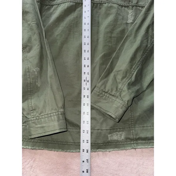 Hollister Women's Utility Distressed Jacket Shirt Army Green Size Large‎ NWT - Image 9