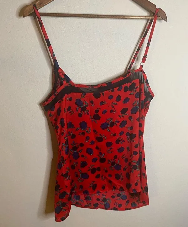 Red Floral Satin Cami Women’s Size Large I love Ronson - Image 2