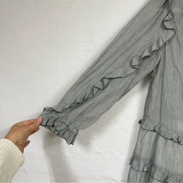 Ulla Johnson Grey Cotton Tiered Mini Dress Womens 6 Boho Romantic Casual Cottage - Image 14