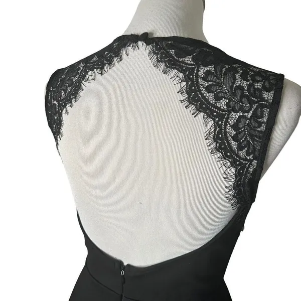 Lulus Women's Black Lace Open Back Skater Short Dress Size M Cocktail Fit & Flare - Image 4