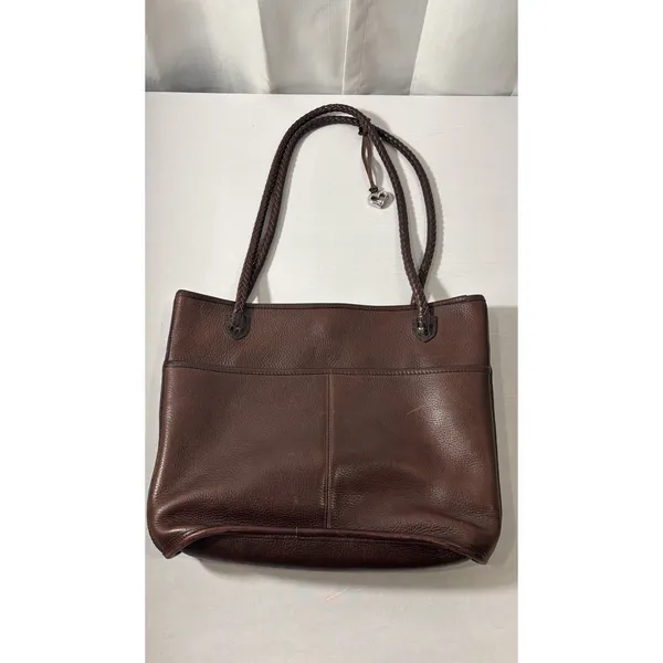 Brighton Handbag‎ Brown Embossed Alligator & Leather Braided Handles Charm - Image 10