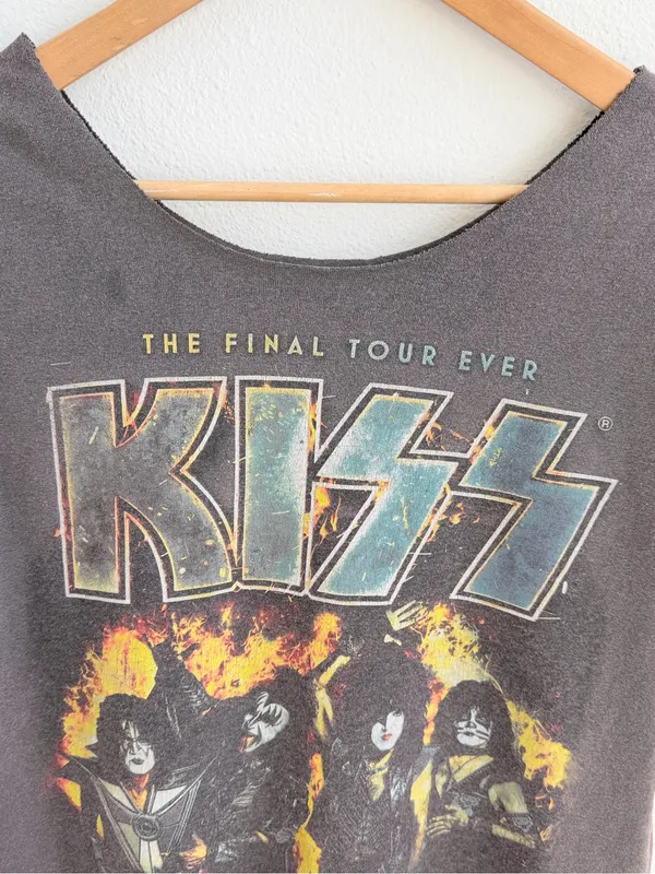 KISS End of the Road World Tour Distressed Off-the-Shoulder Graphic T-Shirt - Image 2