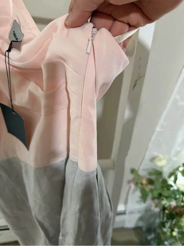 ASOS One-Shoulder Pink and Light Gray Cocktail Dress - Image 4