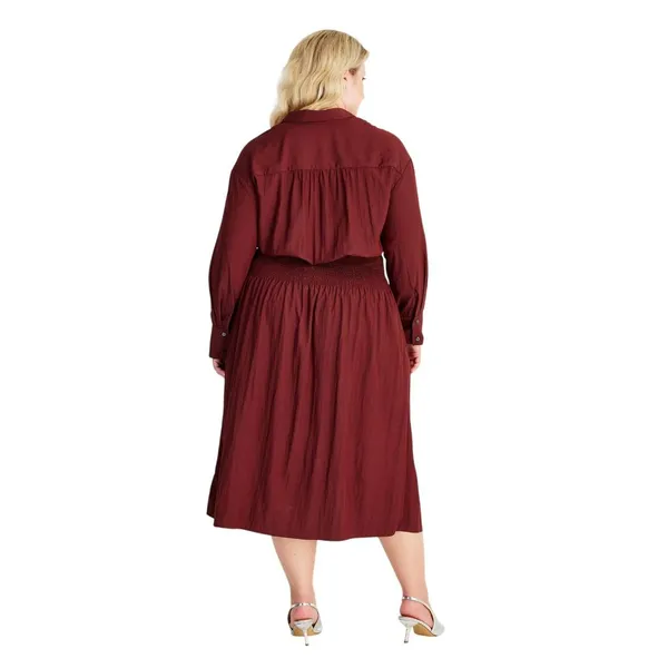 NWT Future Collective Long Sleeve Smocked Midi Shirtdress Burgundy Red XXL - Image 2