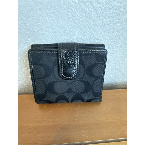 Coach Soho Pleated Black Signature Jacquard Leather Trim Trifold Wallet Y2K - Image 3