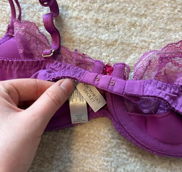 Victoria’s Secret Purple Lace hot pink corset detail bow Bra 32C - Image 4