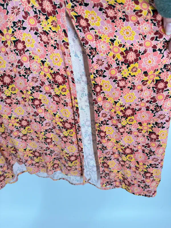 Rewind Women's Pink Multi Floral Sundress Small Midi Spaghetti Strap Slit Front - Image 3