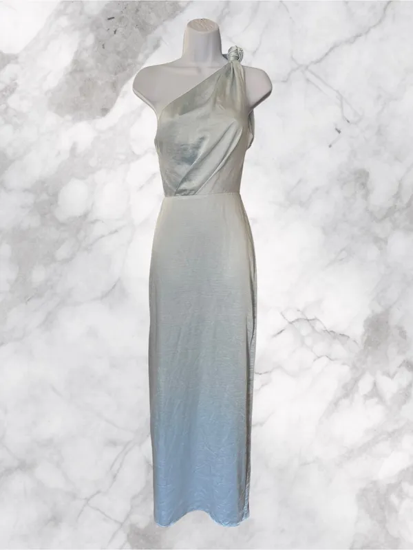 Lovers + Friends- Bella Gown One-Shoulder Satin in Light Silver-Blue Size XXS - Image 4