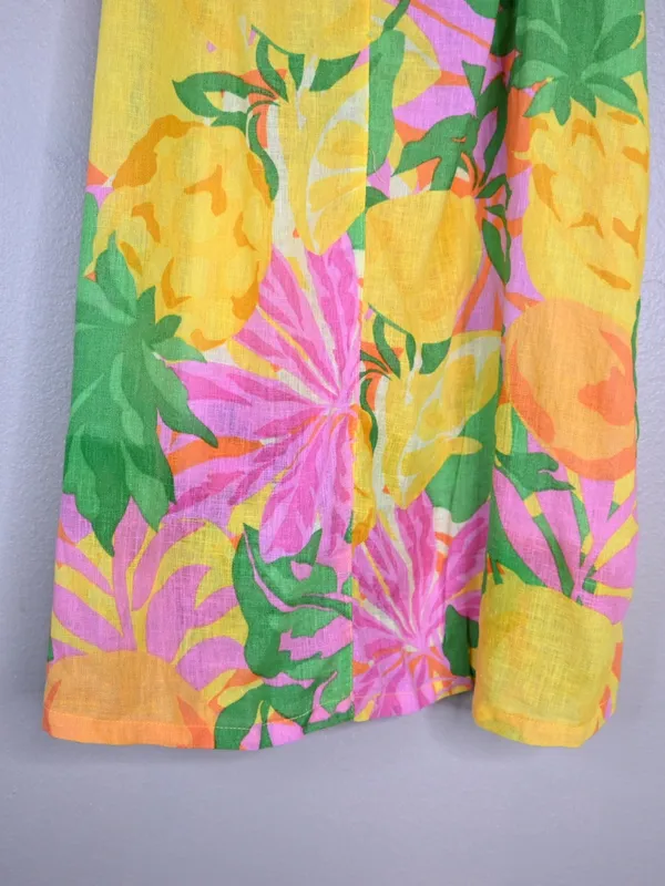 C&C California Women's S Lemon Print Green Pink Linen Blend Mini Beach Sundress - Image 6