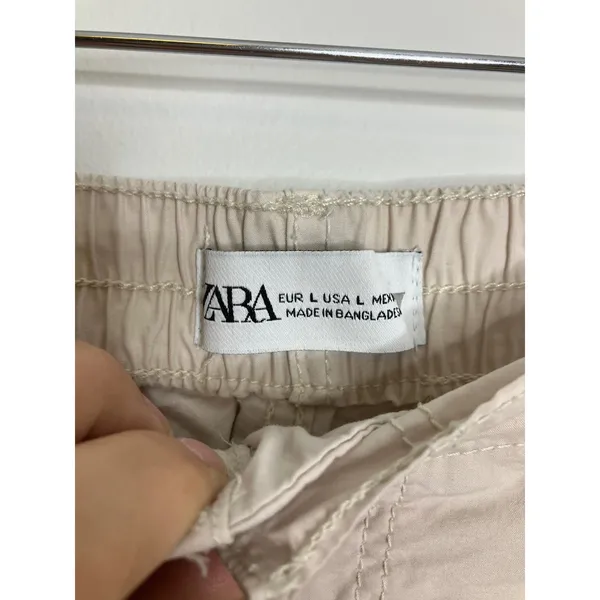 Zara Cargo Pants Womens Large Beige Excellent Wide Leg Utility Cotton Poplin - Image 3