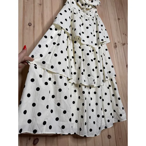 NWT Lulus Modie White Polka Dot Twist-Front Lace-Up Midi Dress Retro Party Sz M - Image 5