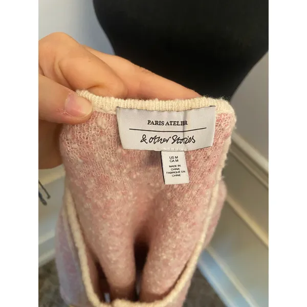 & Other Stories Pink and White Tweed Knit Cropped Cardigan Jacket Button Front - Image 5