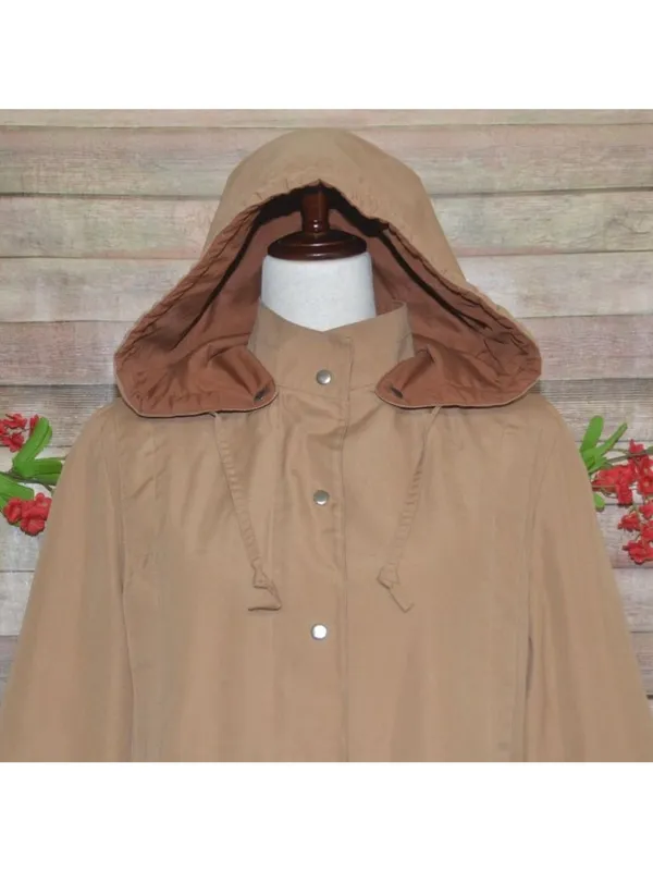 VTG London Fog Jacket Womens 10 Tan Brown Hooded Rain Coat Weatherwear Zip Liner - Image 2