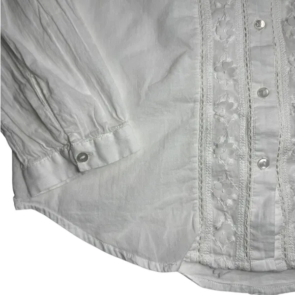 Lucky Brand Embroidered Cotton Blouse White XS Romantic Boho Prairie - Image 9