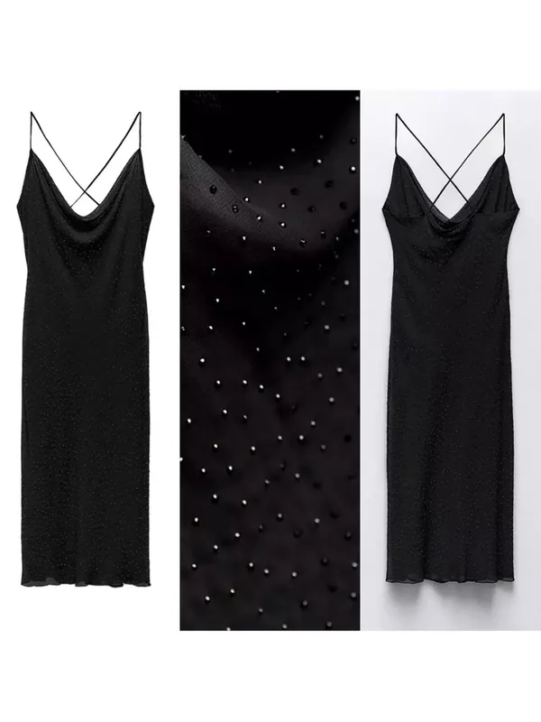 Zara Black Cowl-Neck Slip Midi Dress - Image 3