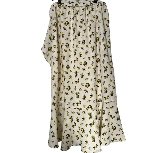 NWT MAX STUDIO Women's Medium Lemon Faux-Wrap Maxi Skirt‎ Fruitcore Boho Ruffles - Image 2