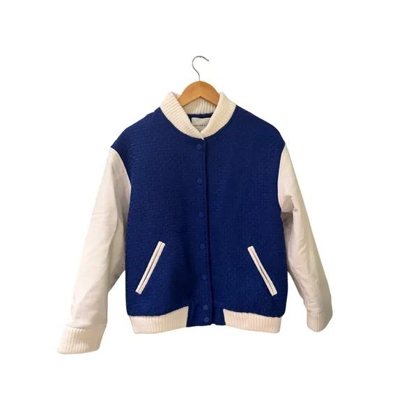 English Factory Navy Blue Cream Oversized Bomber Jacket Sz S Varsity Puffer - Image 4