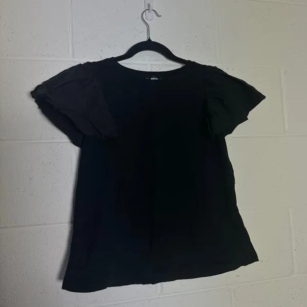 Maeve by Anthropologie Womens Black Flutter Poplin Sleeve Knit Top Medium M - Image 2