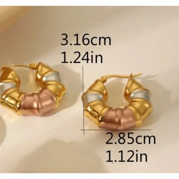 Tri Color Bamboo Hoop Earrings Stainless Steel Womens Jewelry - Image 6