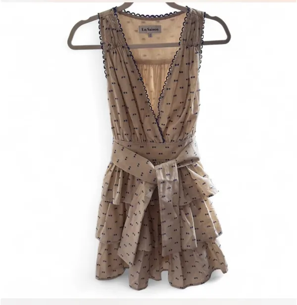 Anthropologie En Saison Cream Ruffle Polka Dot Mini Dress - Image 5
