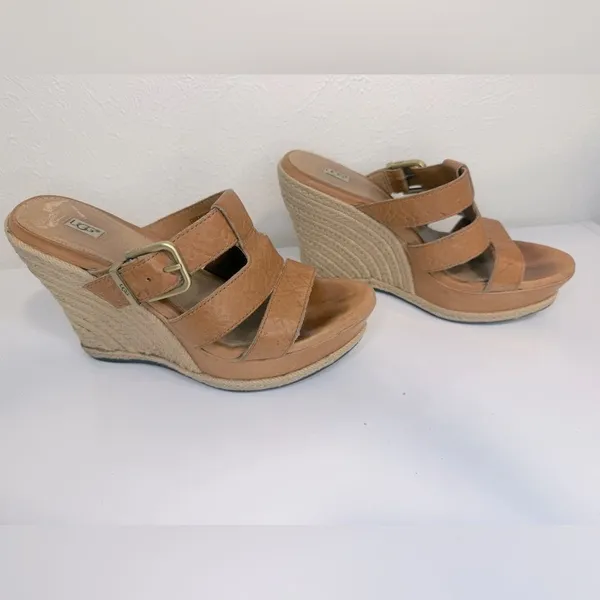 UGG Hedy Embossed Leather Espadrille Wedge Sandals 7.5 VGUC - Image 5