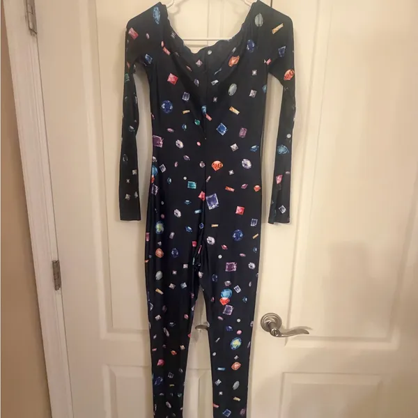Blue Bodycon gemstone material one piece bodysuit! Size M - Image 4
