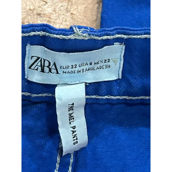 ZARA Cutout Waist Wide Leg Jeans Blue High Rise Size 0 Trendy Statement Denim - Image 5