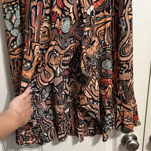 Deadstock Y2K Abstract Western Boho Cowgirl Print Ruffle High Slit Midi Skirt - Image 4