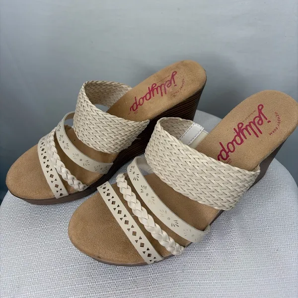 Jellypop women’s Size 8 Cream Woven Strap Wedge Sandals Memory Foam(B95)&✨ - Image 4