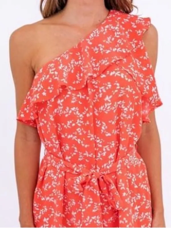 Gilli Sunday Best Floral Ruffle One Shoulder Coral Belted Dress Sz Med Fairycore - Image 2