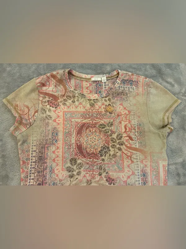 Women’s APT.9 Boho Floral Print Short Sleeve Tee - Multicolor Size Large - Image 2