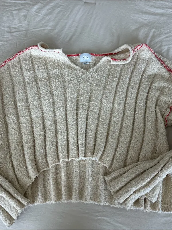 Cream BDG sweater red stitching - Image 2