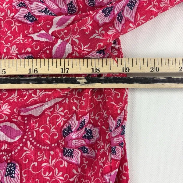 Joie Blouse Womens Medium Pink Floral Mock Neck Long Sleeve Chiffon Lined Top - Image 4