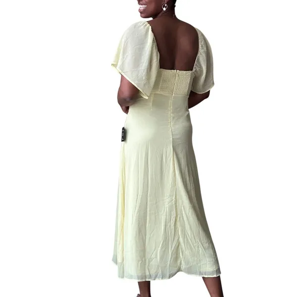 Lulu's Butter Yellow Flutter Sleeve Midi Dress Size Small - Image 4