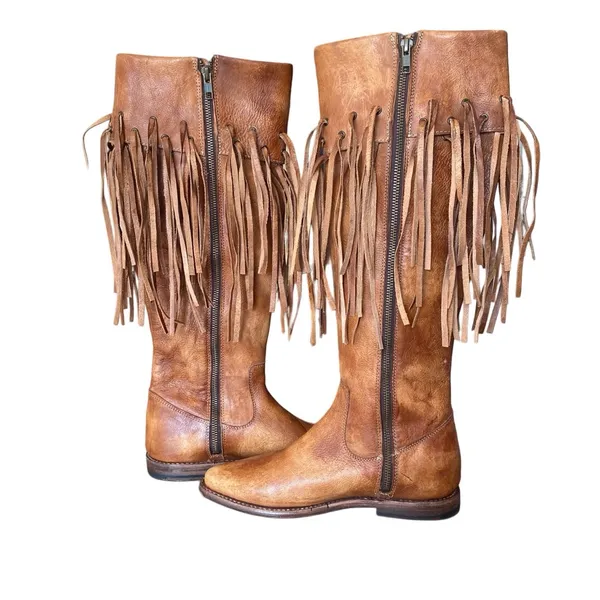 Bed Stu Knee High Fringe Cognac Leather Boots size 7 like new - Image 7