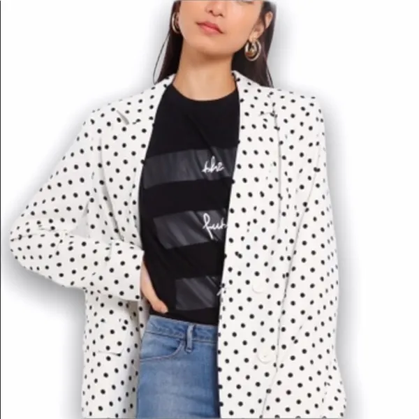 NA-KD Polka Dot Double Breasted Blazer EU 36 US 4 Black White Tailored - Image 4