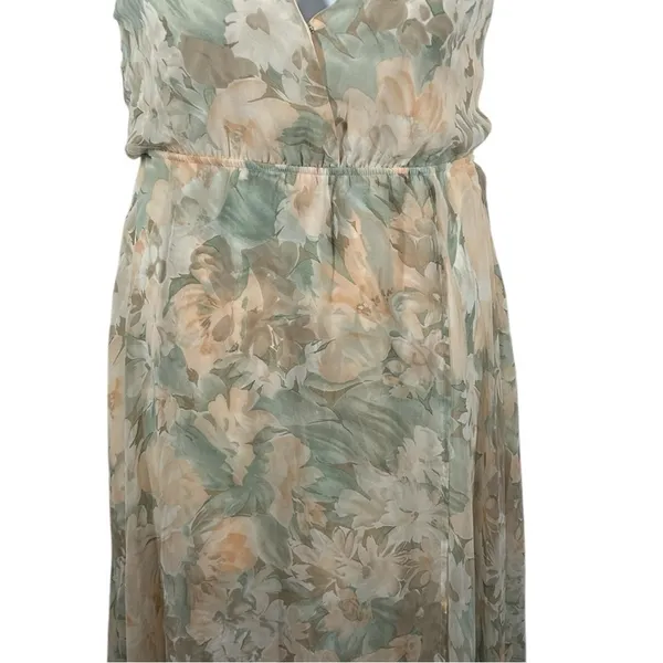 Romantic Floral Open Back Maxi Dress Peach Green Cream NWT M - Image 5