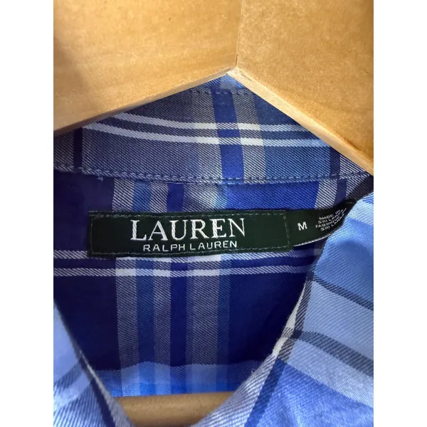 Lauren Ralph Lauren Blue Plaid Cotton Button Down Shirt Womens Medium - Image 3