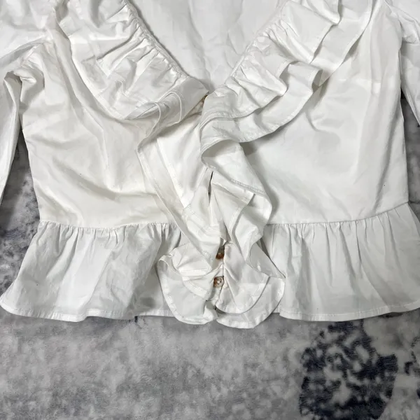Majorelle White Ruffle Trim Blouse Sz Small - Image 4