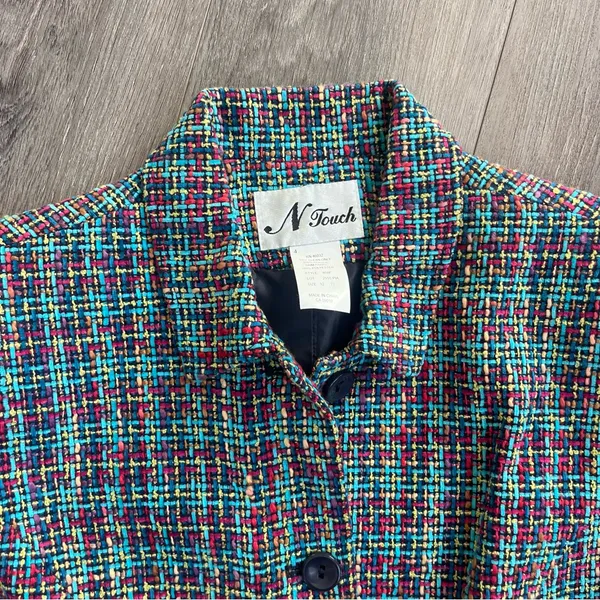 Vintage Women's Classic Multicolor Tweed Blazer 12 Blue - Image 3