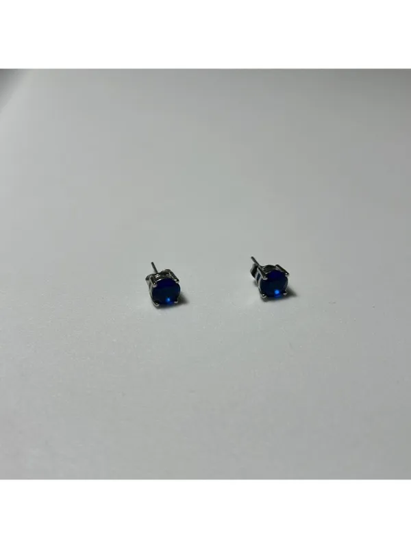 Blue Gemstone Stud Earrings retro vintage unmarked cobalt blue regency costume - Image 7