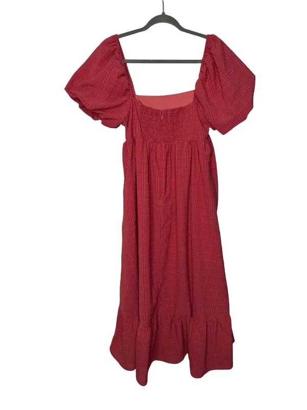 ✨💕 Storia Pink‎ Puff Sleeve Midi Dress Medium Textured Cottagecore 💕✨ - Image 4