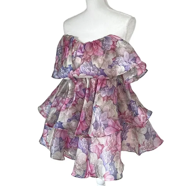 Tiered Floral Organza Ruffle Dress - Image 3