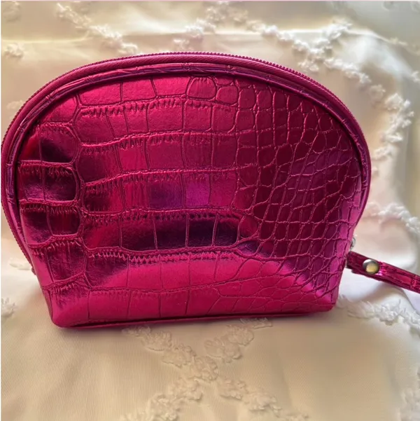 Caboodles Metallic Croc-Embossed Wristlet Cosmetic Bag in Fuchsia - Image 2