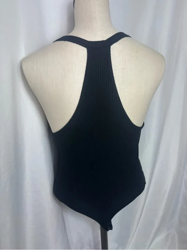 Free People intimates Black Ribbed racerback Bodysuit cozy gothic basic Large - Image 5