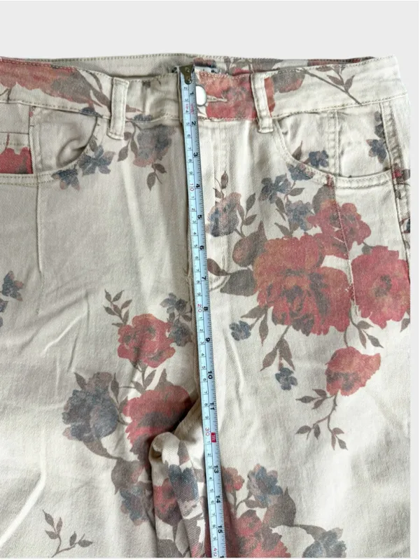 Easel Floral Print Barrel Denim Pants Size L - Image 4