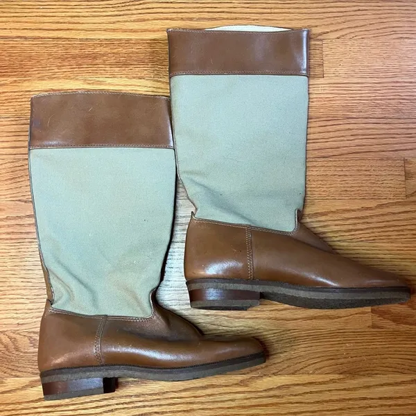Vintage LL Bean Tan Canvas Leather Riding Equestrian boots 8.5 Neutral Classic - Image 8