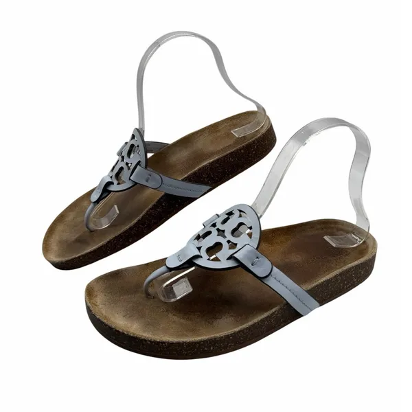 Tory Burch Miller Thong Sandals Light Blue Leather Logo Cork Footbed Women’s 8.5 - Image 9
