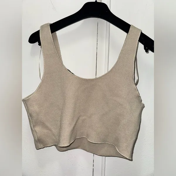 Zara Sweetheart Neckline Cropped Beige Tank Large - Image 3